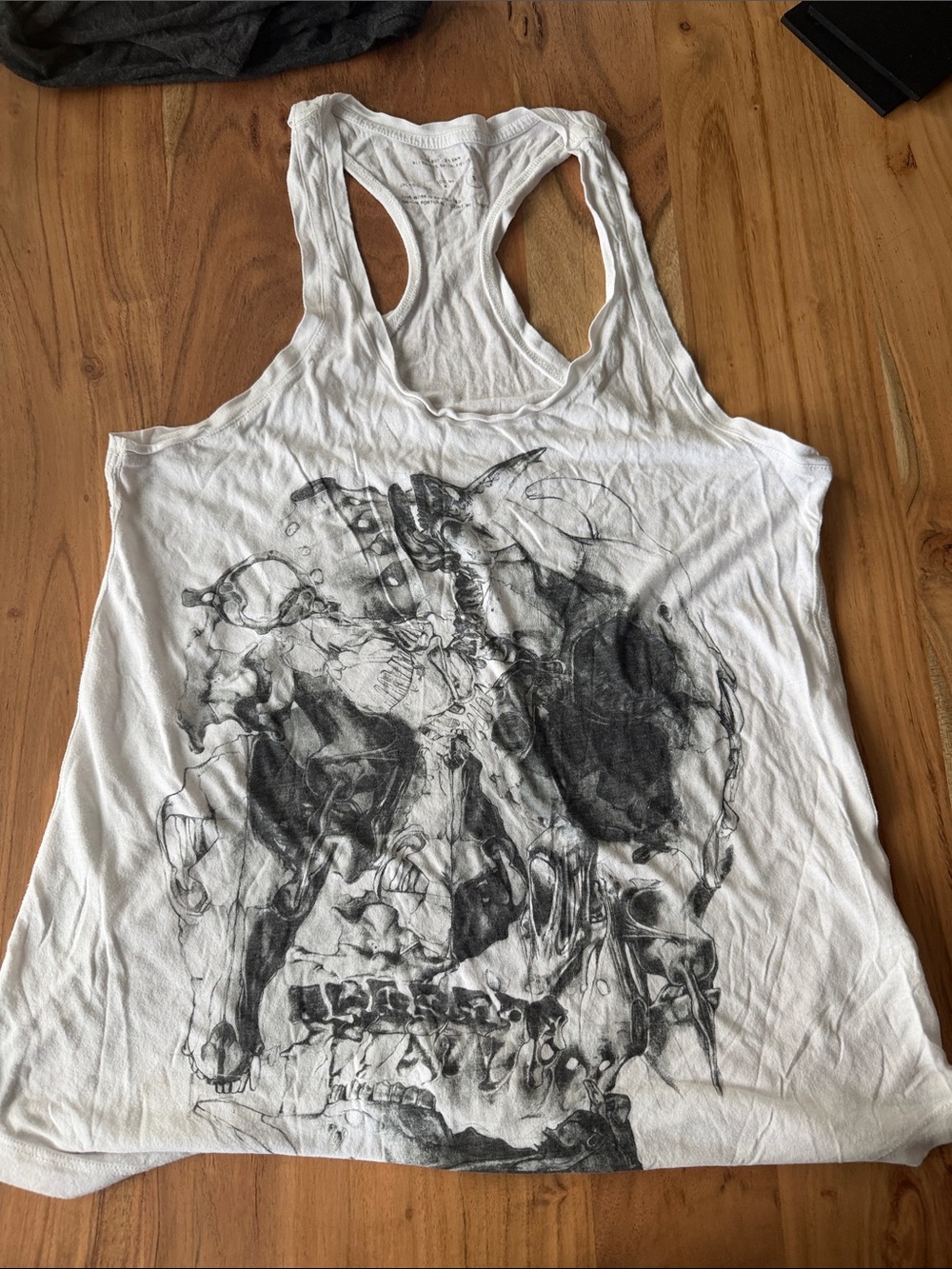 White Graphic Racerback Tank Top - Skull Print